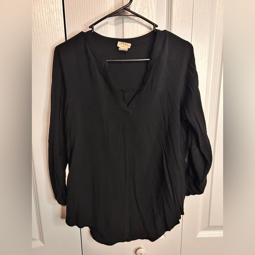 Neon Soul‎ Women’s Black Tunic Roll Tab 3/4 Quarter Sleeves Blouse Size Medium